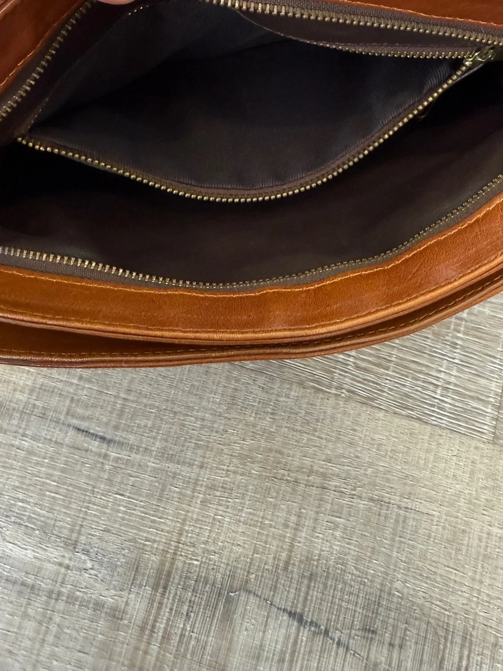 Vintage Brown Leather Double Zip Crossbody Shoulder Bag Purse